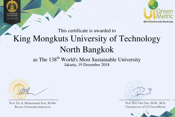 มจพ.ติด TOP 5 ของไทยและอันดับที่ 138 ของโลกด้านการจัดการมหาวิทยาลัยสีเขียว